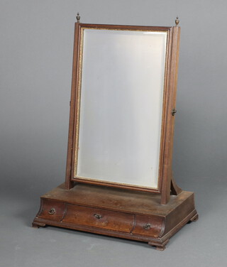 An 18th/19th Century rectangular plate dressing table mirror contained in a mahogany swing frame with shaped base, fitted 1 long and 2 short drawers, on bracket feet 76cm h x 53cm w x 29cm d 