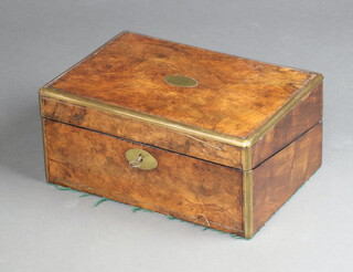 A Victorian walnut and brass banded writing slope with hinged lid 15cm h x 35cm w x 23cm d 