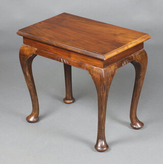 A Georgian style rectangular mahogany occasional table raised on cabriole supports 45cm h x 50cm w x 34cm d 