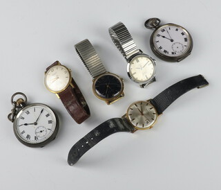 A 925 standard mechanical pocket watch with seconds at 6 o'clock, 1 other and 4 wristwatches