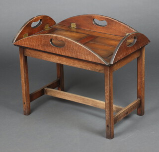 A 19th Century style oval mahogany drop flap butler's tray on stand 48cm h x 4cm w x 69cm d  