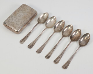 A Victorian silver cigarette case Birmingham 1884, 6 coffee spoons, 84 grams 