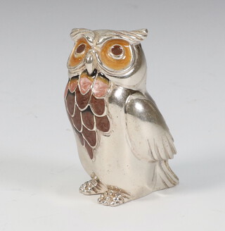 A 925 standard enamelled figure of an owl 28 grams, 4cm 