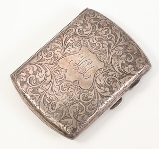 An engraved silver cigarette case, with engraved monogram, Birmingham 1922, gross weight 77 grams 