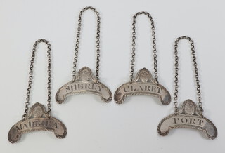 A set of 4 Georgian silver spirit labels - Madeira, Claret, Port and Sherry, maker Robert Gray, made in Edinburgh, 37 grams 