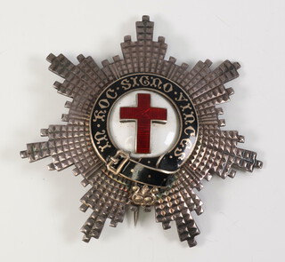 An Edwardian Knights Templar silver, gilt and enamelled breast star London 1905, 66 grams gross 