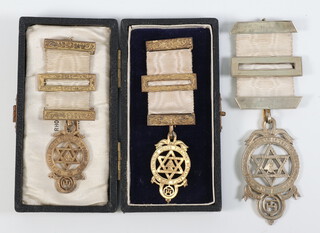 Two Masonic silver gilt Royal Arch Companion breast jewels together with 1 other base metal with silver bars  