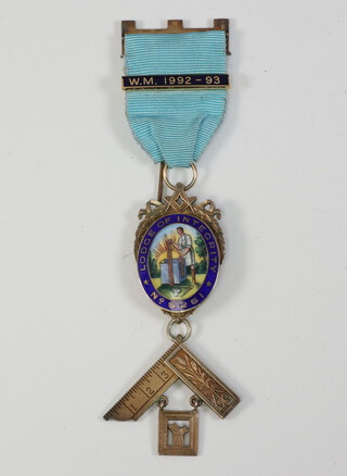 A Masonic silver gilt and enamel Past Masters jewel - Lodge of Integrity no.5251 