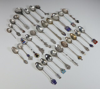 A quantity of 800 standard, 925 and sterling silver souvenir spoons, 405 grams 