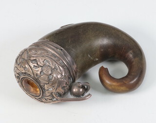 A Victorian silver mounted horn snuff mull Birmingham, set with a hardstone 9cm 