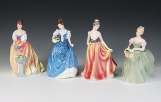 Three Royal Doulton figures - Alexandra HN3286 17cm, Clarissa HN2345 16cm, Helen HN3601 17cm and a Leonardo Collection figure - Victoria 17cm 
