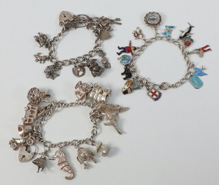 Three silver charm bracelets 130 grams 
