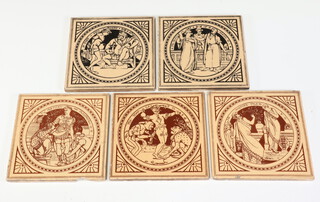 Five Victorian Mintons tiles with scenes from Shakespeare and 25 others 