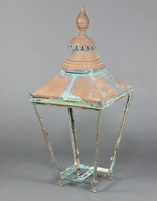 A 19th Century square waisted copper lamp housing 100cm h x 44cm w x 43cm d 