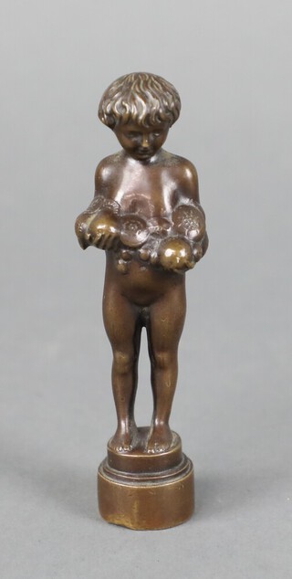 Reimann, a bronze figure of a standing girl with fruits 10cm 