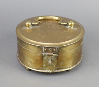 A circular Eastern gilt metal spice box with hinged lid, interior fitted 6 compartments 