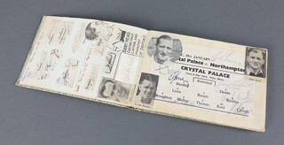 An autograph album dating from the late 1940's including footballer signatures and newspaper photographs including Chelsea -Danny Winter, Len Golden, Bobby Campbell, Billy Hughes, Ted Fenton,  Sunderland, Crystal Palace -  J Sherwood, J Watson and others, Southend - Ted Hankey, Len Jones, Frant Watton etc, Surrey cricketers and others 