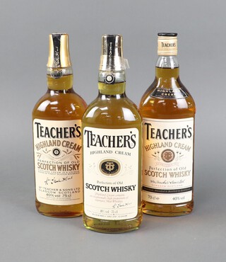 Three 70cl bottles of Teachers Highland Cream Scotch Whisky, 40 percent proof 