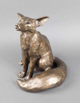 Thirth Sculpture, a bronzed figure of a seated fox 28cm 