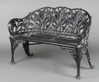 Coalbrookdale, a Victorian Lily of the Valley patterned bench, the seat marked C B Dale Co, 85cm h x 123cm w x 38cm d (seat 93cm x 28cm) 