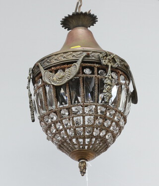 A gilt metal hanging glass light fitting 42cm 