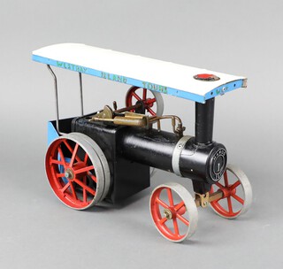 A Mamod T1 model live steam traction engine with burner and scuttle but no steering rod 16cm h x 11cm x 25cm 