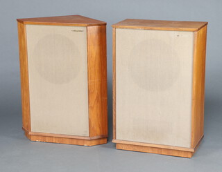 A Tannoy Lancaster LSU/HF/15/8 Monitor Gold teak floor standing speaker together with a similar corner speaker, both 84cm 