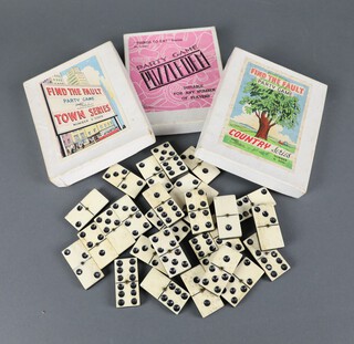 Twenty seven 19th Century bone and ebony dominoes (1 a/f), 3 Dennis Find the Fault party games - Country, Town Series and Puzzleden