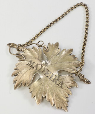 A Georgian Scottish silver gilt leaf shaped Madeira label 35 grams, rubbed marks  