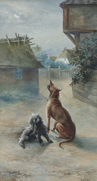 **Robert William Bates, watercolour "Feelings" study of 2 dogs crying at the moon, signed and titled 35cm x 18cm **Please note: Artists Re-sale Rights may be payable on this lot 