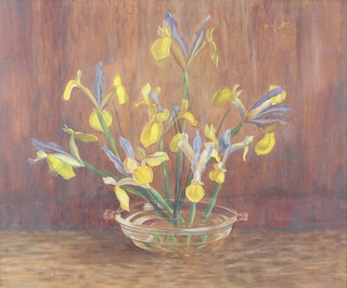 Vernon Spencelayh 1962, oil on board, still life study of flowers signed and dated 39 x 48cm together with an oil on board of an interior scene depicting a picture on the wall of the same still life 12cm x 18cm 