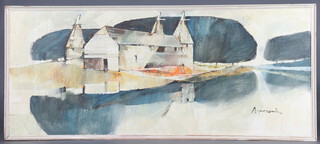 **Martin John Aynscomb-Harris (1937-2016), acrylic on board signed, stylish view of oast houses 82cm x 198cm **Please Note - Artist's Resale Rights may be payable on this lot
