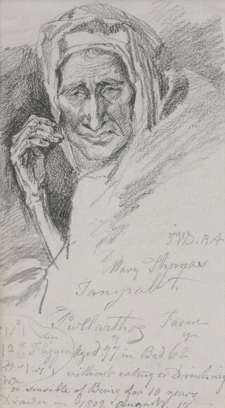 James Ward (1769-1859), pencil sketch, study of a robed gentleman with inscription and monogram JWD.R.A 19cm x 11cm 