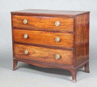 A 19th Century mahogany chest of 3 drawers, on bracket feet 88cm h x 103cm w x 47cm d 