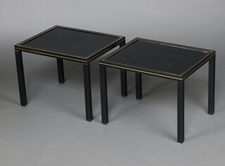 Pierre Vandel of Paris, a pair of black ebonised and gilt metal tubular lamp tables 38cm h x 50cm w x 41cm 