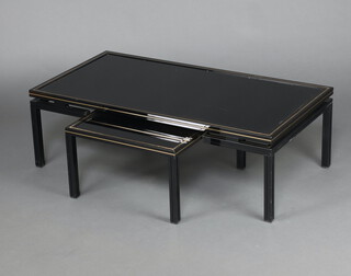 Pierre Vandel of Paris, a black and gilt tubular metal rectangular nest of 2 interfitting coffee tables 34cm h x 105cm w x 54cm d 