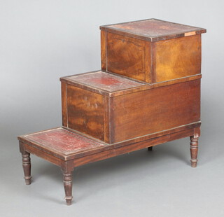 A 19th Century mahogany 3 step, step commode with sliding section to the centre, red inset surface to the top 65cm h x 76cm w x 36cm d 