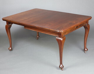 A 19th/20th Century mahogany extending dining table with 1 extra leaf, on cabriole supports 76cm h x 149cm l x 105cm w (no winder)