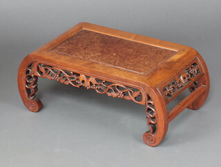 A Chinese rectangular hardwood opium/coffee table on scroll supports 28cm h x 68cm w x 30cm d  