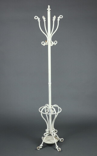 A white painted metal hat and coat stand 192cm h x 33cm 