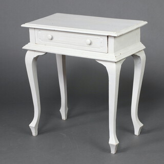 A Victorian style grey painted side table fitted a drawer, raised on cabriole supports 66cm h x 60cm w x 34cm d 