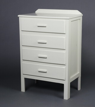 A grey painted chest with raised back and 4 long drawers, on square supports 95cm h x 62cm w x 40cm d 