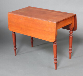 A Victorian mahogany Pembroke table fitted a frieze drawer on turned supports 75cm h x 92cm w x 48cm d (sun bleached)