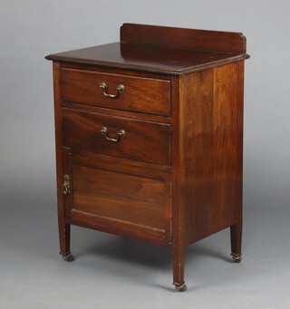 A 1930's Georgian style bedside cabinet with raised back fitted 2 drawers above cupboard 87cm h x 60cm w x 43cm d 