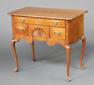 An 18th Century style maple side table fitted 1 long drawer with brass plate drop handles above 3 short drawers, raised on cabriole supports 73cm h x 83cm w x 48cm d  