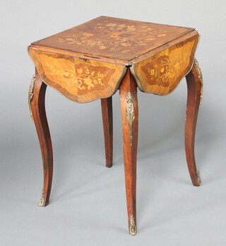 A Dutch inlaid kingwood and floral marquetry drop flap occasional table, raised on cabriole supports with gilt metal mounts 72cm h x 49cm w x 49cm d  