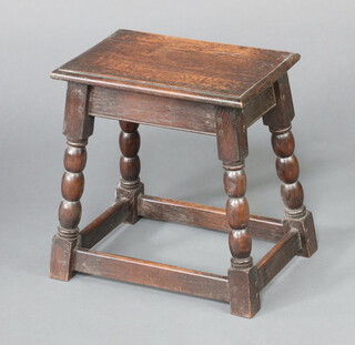 A 19th/20th Century rectangular joined stool on bobbin turned supports 47cm h x 43cm w x 29cm d 