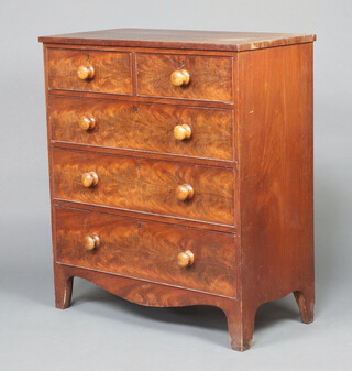 A Victorian mahogany chest of 2 short and 3 long drawers, raised on bracket feet 105cm h x 93cm w x 46cm d 