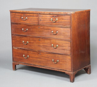 A Georgian mahogany bow front chest of 2 short and 3 long graduated drawers, raised on bracket feet 105cm h x 122cm w x 55cm d 