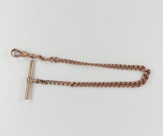 A 9ct yellow gold Albert with T bar and clasp, 24cm, 15 grams